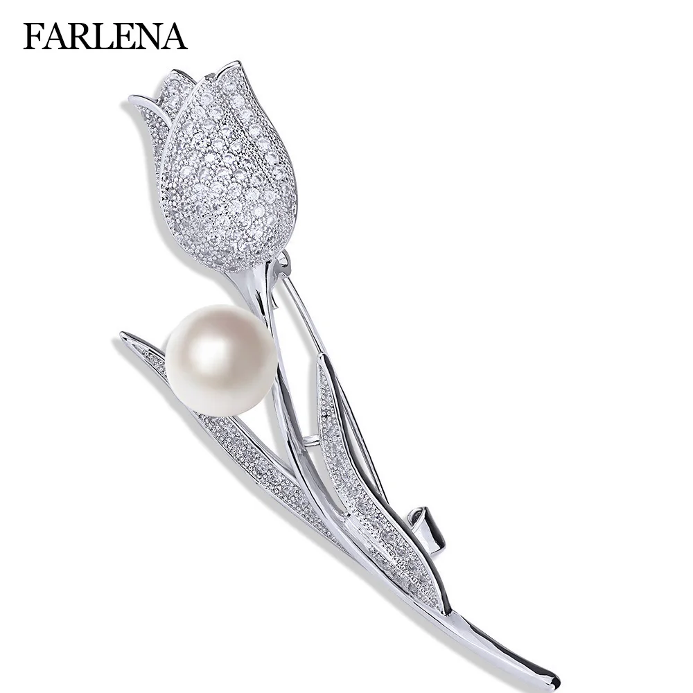 

FARLENA Jewelry Elegant Tulips Brooch Inlay with Micro Zircon Stone High Quality CZ Crystal Brooches for Women Wedding