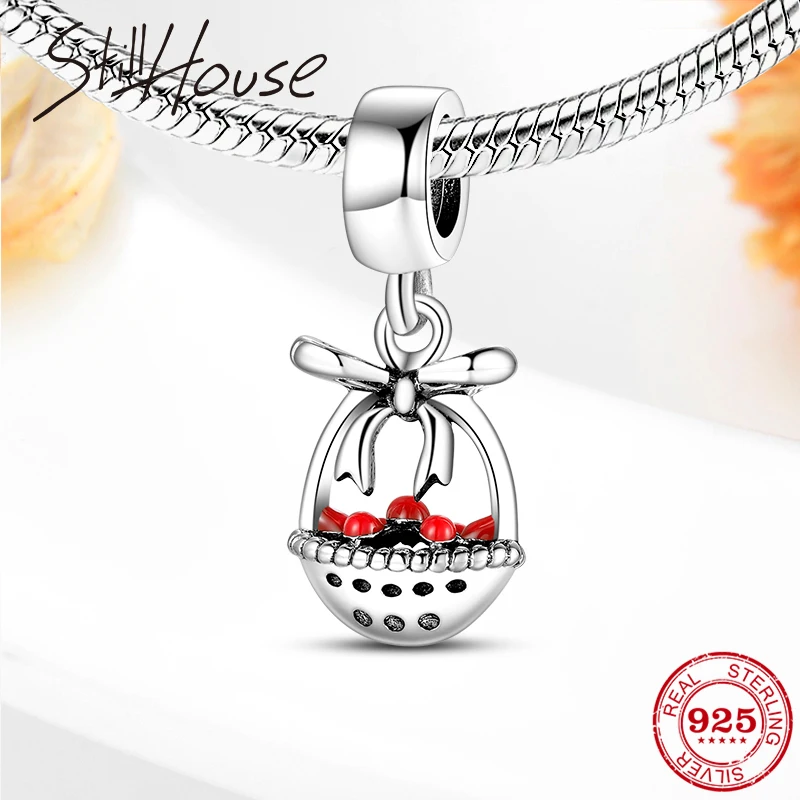Горячая Распродажа 925 пробы серебро плоды черемухи Подвески &quotКорзина&quot бусины