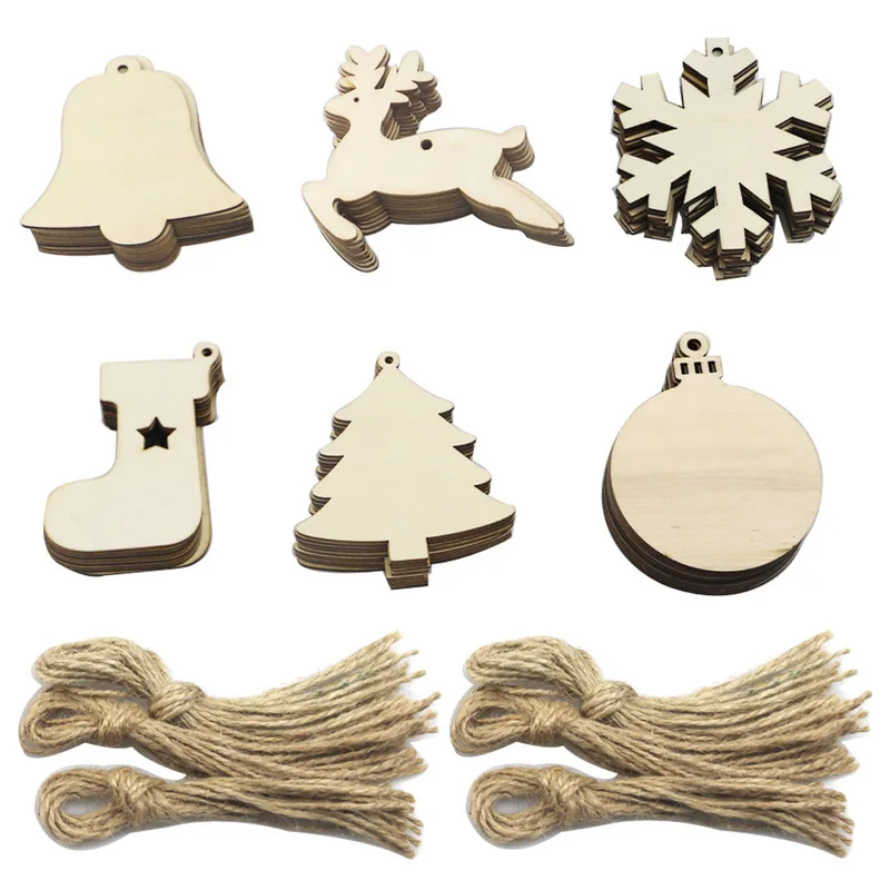 10PCS/Lot Snowflake Star Santa Claus Boots Bells Christmas Tree Hanging Wooden Ornaments Party Decorations for Home | Дом и сад