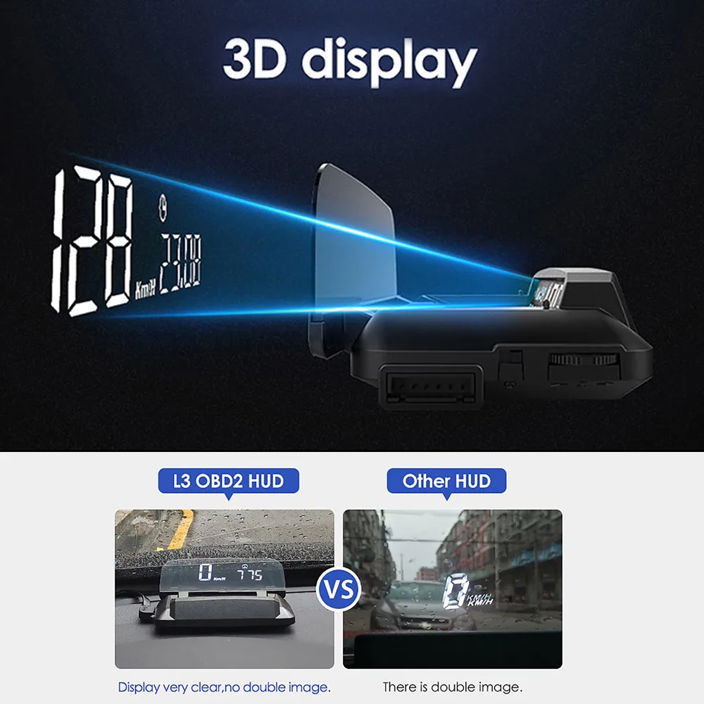 Проектор-индикатор скорости L3 HUD OBD2 сигнализация температура воды превышение