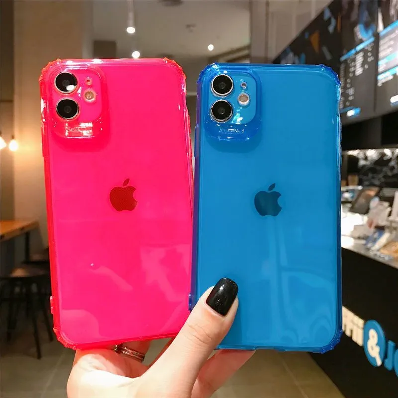 Противоударный чехол желейного цвета для Huawei P40 Lite P30 P20 Honor 10 20i 8X 9A 9X Y9 2019 неоновый