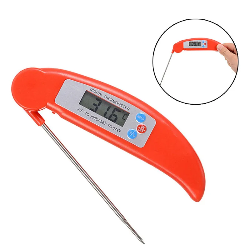 

Portable Kitchen Thermometer Probe Folding LCD Digital Cooking Temperature Gauges For Grill Meat BBQ Oven Instant Read Red