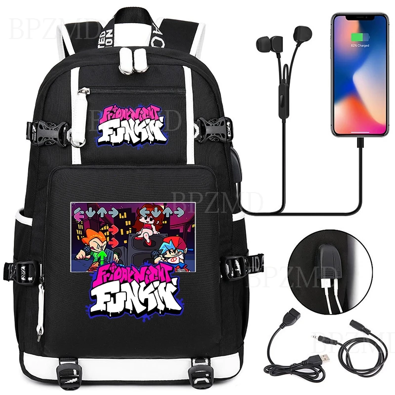 

Friday Night Funkin men backpack waterproof anti-theft school teen boy backpack student bookbag USB charging port travel bags