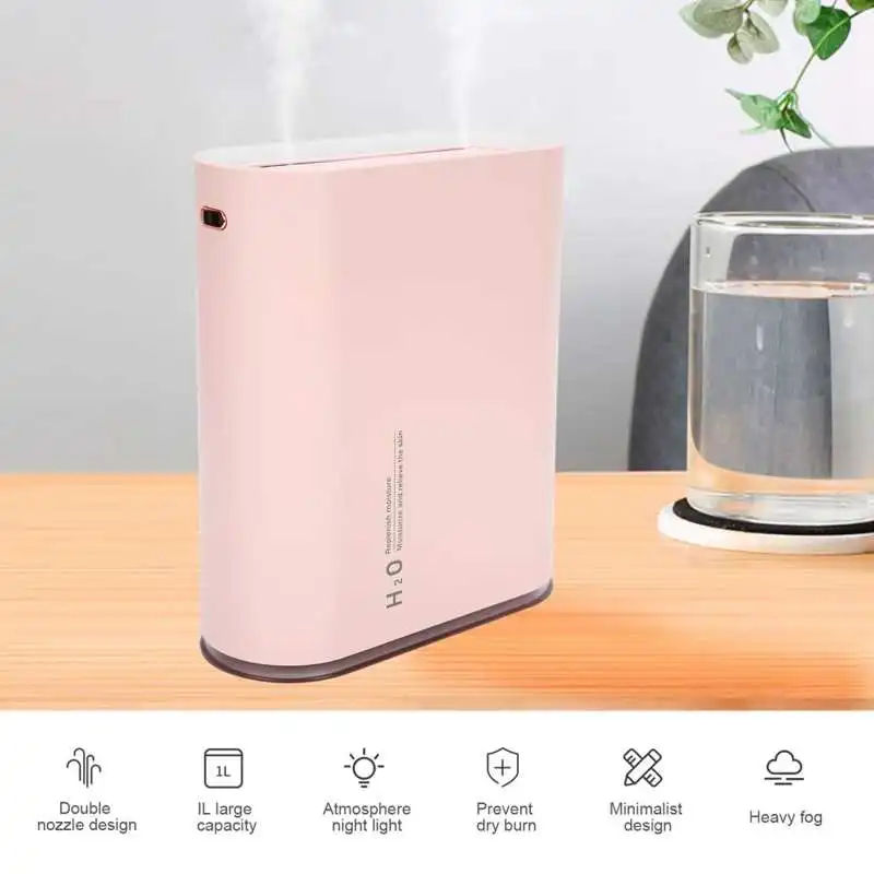 

1L USB Charging Air Humidifier Double Spray Nozzle Humidifier with Night Light for Home Office Luchtbevochtiger Bedroom Decor