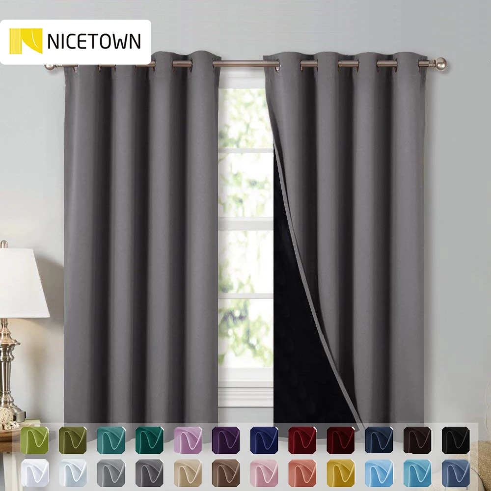 

NEW NEW NICETOWN 1PC Double layer Full Blackout Curtains Super Thick Insulated Complete Blackout Draperies with Black Liner For