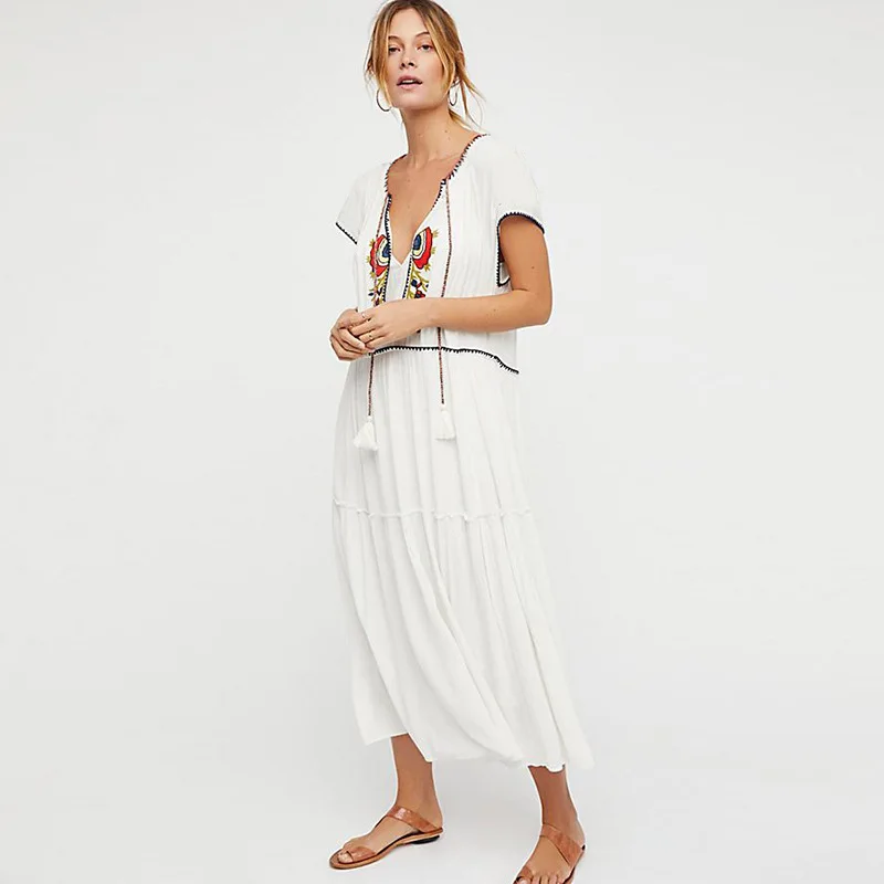 Хлопковая пляжная туника с вышивкой накидка для пляжа женский купальник парео