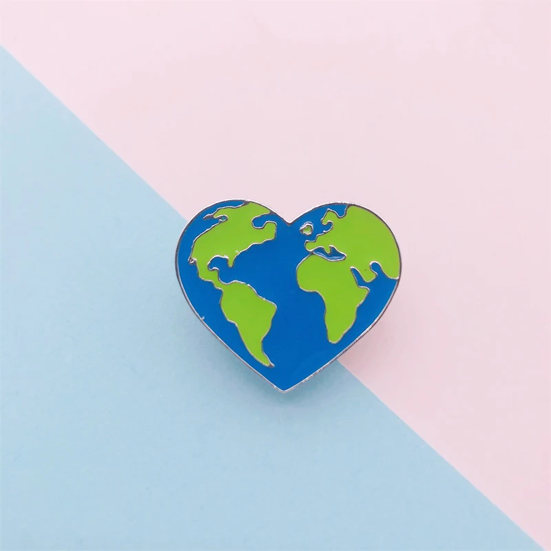 Милая Веселая эмалированная брошь в форме сердца зеленой земли значок из сплава