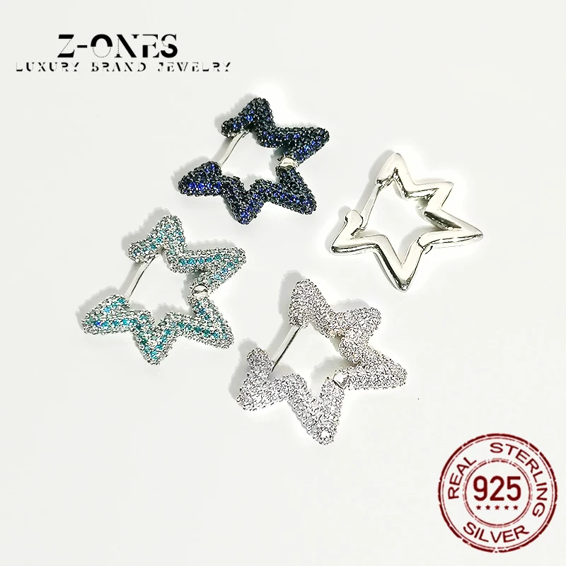 

925 sterling silver women earrings luxury brand zircon hoop earrings Monaco jewelry fashion personality colorful five-pointed st