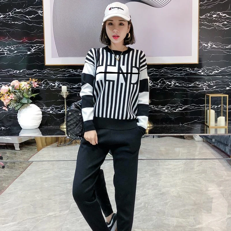 Вязаный свитер штаны спортивный костюм комплекты 2019 новая осенне зимняя Модная