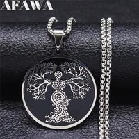 goddess tree of life stainless steel chain necklace for women black silver color necklaces jewelry collier ras le cou n3622s02