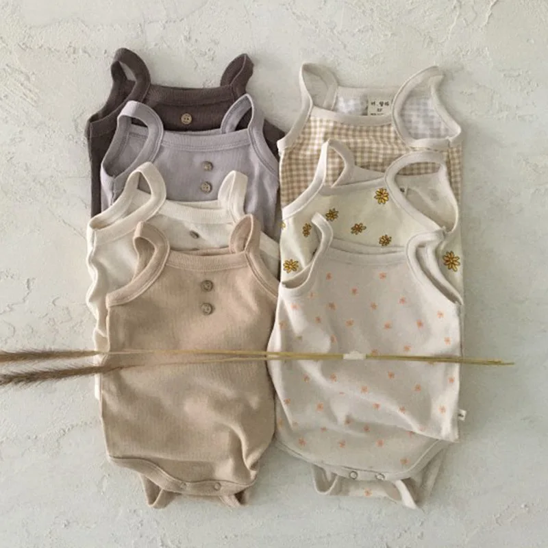 

2021 Summer New Baby Girl Sleeveless Cotton Bodysuit Cute Flower Print Newborn Clothes Baby Jumpsuit Infant Boys Clothing