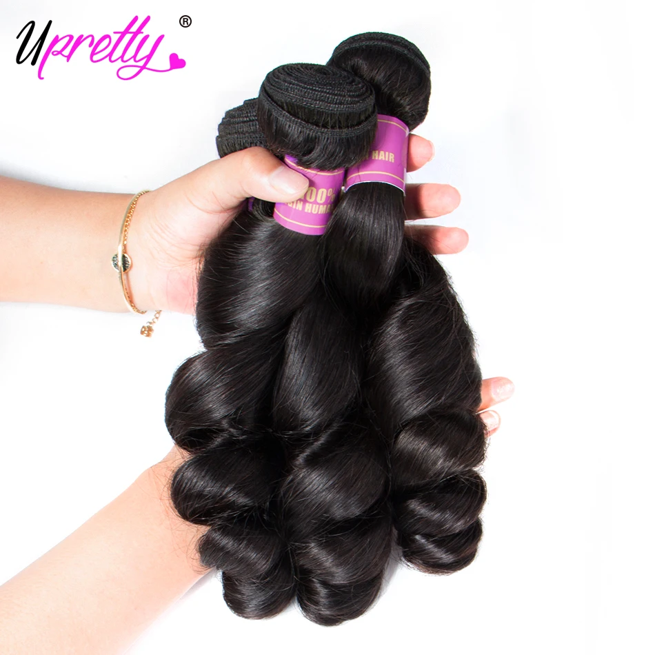 Upretty свободные волнистые пучки волос с застежкой кружевные бразильскими Реми
