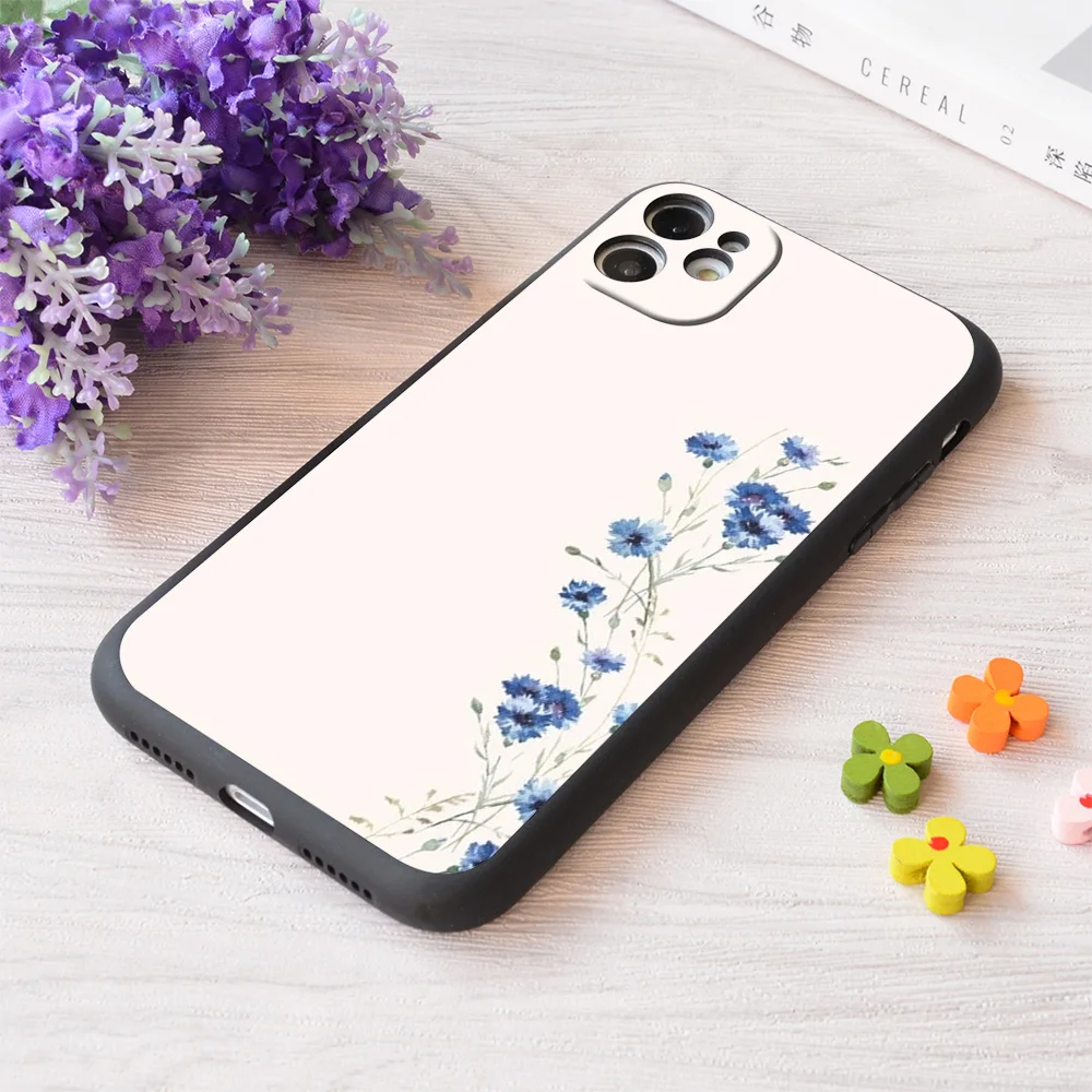 

For iPhone Blue Flower Print Soft Matt Apple Case