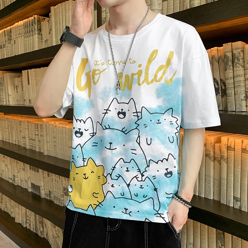 

Summer Men's Short-sleeved T-shirt Bottoming Shirt Tide Brand Pure Cotton Top Clothes Loose Trend Half-sleeved Round Neck Compas