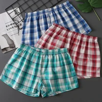 men boxers plaid mid waist casual great stitching underpants for sleeping