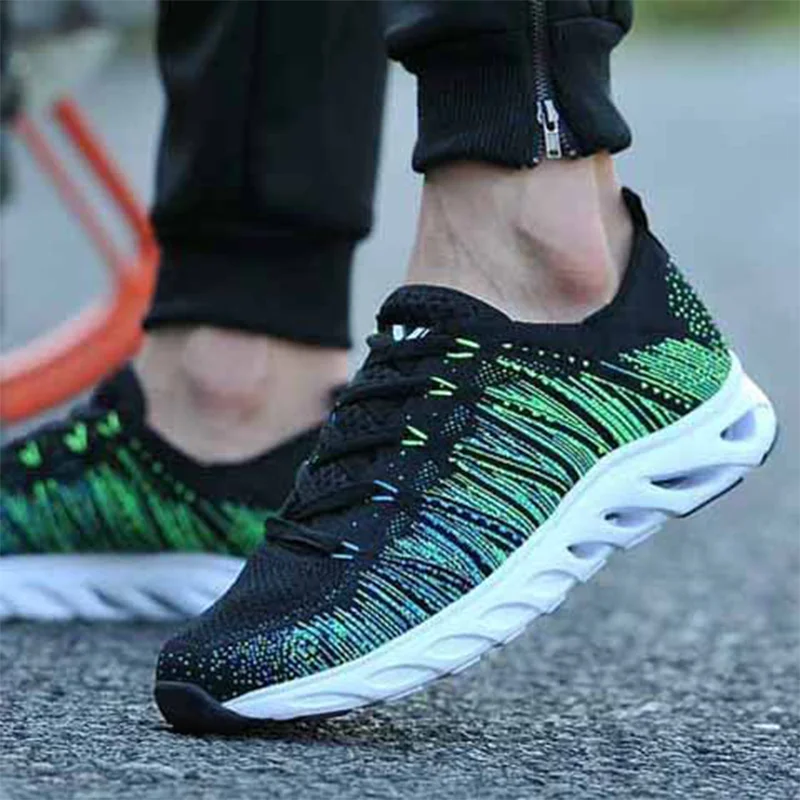 Summer Mesh Sports Shoes Shock Absorption Perforated Running Shoes Trendy Shoes Casual Knitted Travel Shoes Sneakers Men