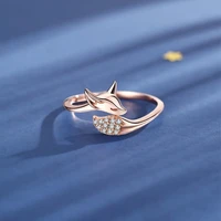 juchao new lovely rose golden fox ring animal micro crystal gift for women gothic anillos mujer engagement boho vintage rings