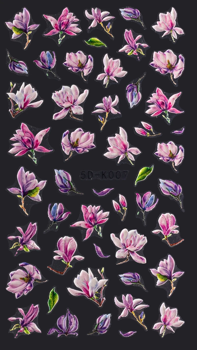 

5D Nail Art Decorations Purple Fresh flowers Nail Sticker Anaglyph Effect Nailart Stickers Adhesive Decals Manicure Accessories