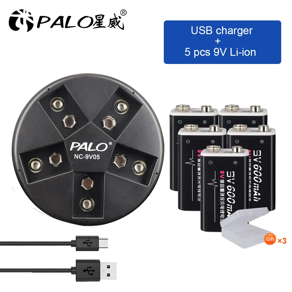 

9v li-ion rechargeable battery and smart charger for 9v ni-mh li-ion batteries