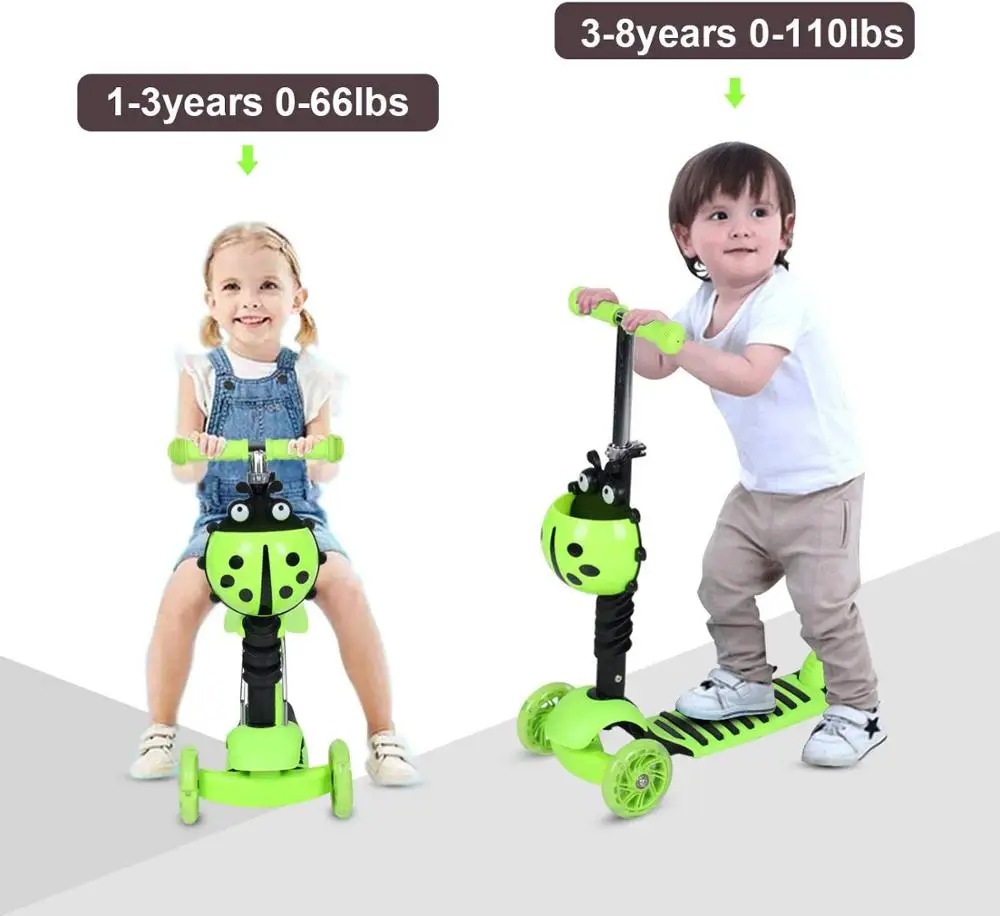 3 колесный самокат для детей 5 в 1 регулируемый Электрический скутер с мигающими