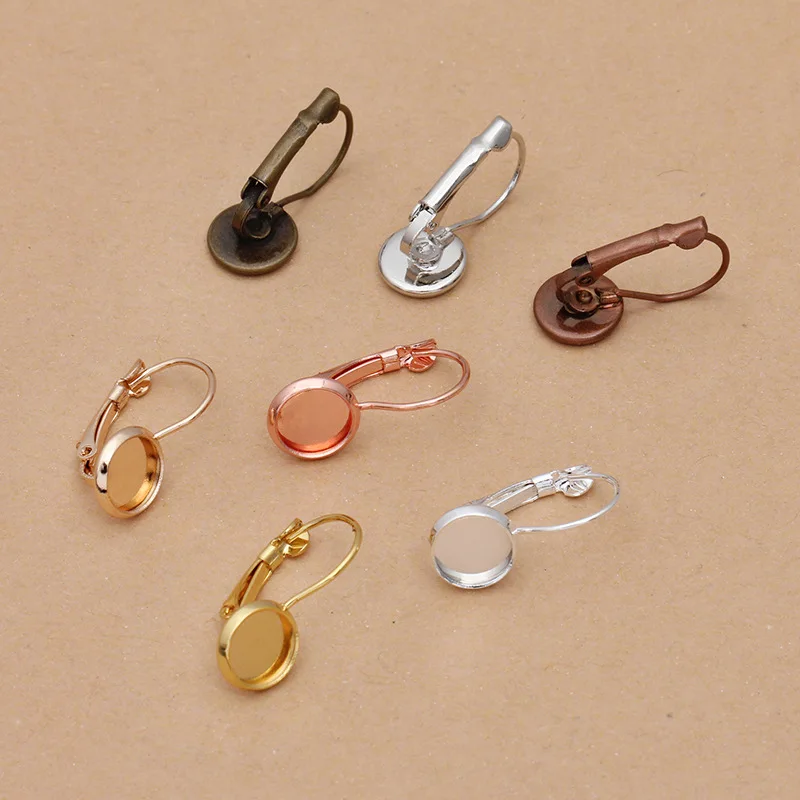 50pcs French Lever Cabochon Earring Setting Blank Base Fit 8 10 12 14 16 18 mm Cameo Bezels Tray For Jewelry Making DIY Supplies
