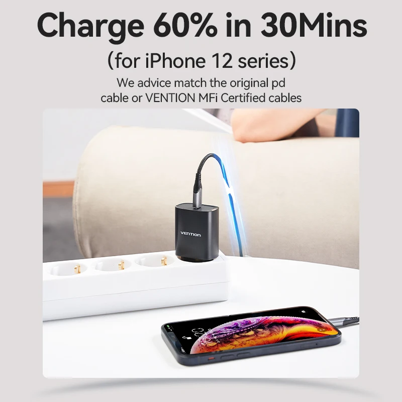 Vention-cargador USB tipo C para tel&eacute;fono m&oacute;vil, dispositivo de carga r&aacute;pida de 20W, 4,0, 3,0, para iPhone 13, 12, Xs, Xiaomi, QC4.0, QC3.0, PD-1