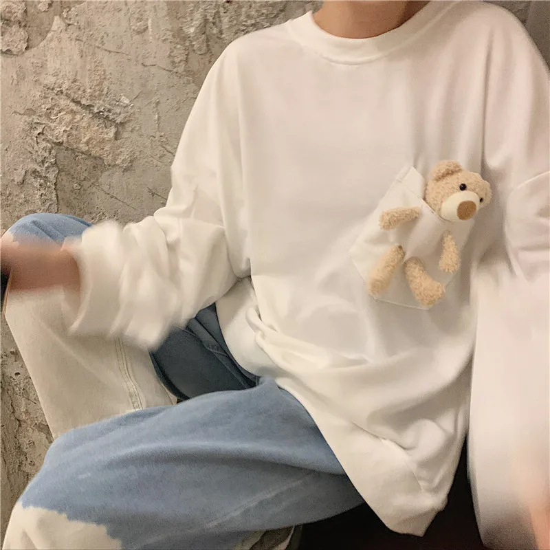 

GoneGoing 2020 Korean Women Kwaii Street Bear Beading Pullovers Loose Party Gift Sweashirt 0815