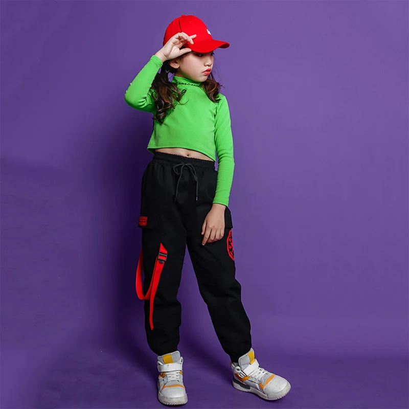 Детская одежда для выступлений свитшот брюки бега танцевальная девочек костюм