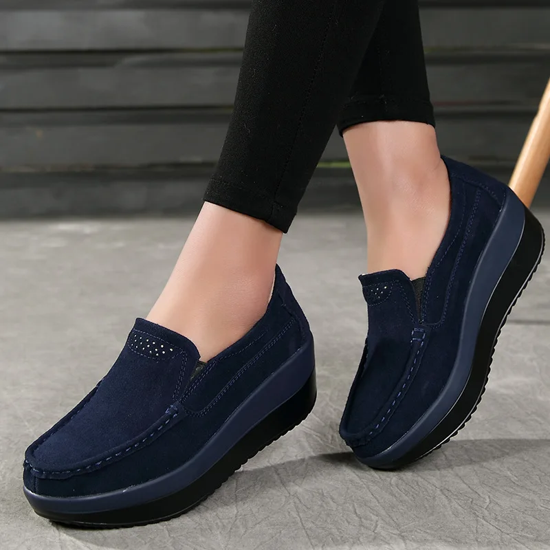

Spring Women Flat Shoes Loafers Suede Ladies Shoes Leather Hollow Platform Shoes Slip On Flats Bottom Moccasins Creepers vb6