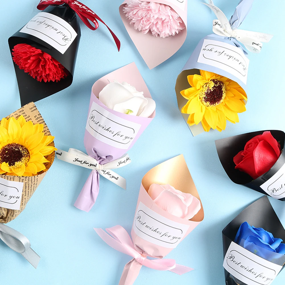 

Plantas Artificiales Soap Flowers Bouquet Artificial Eternal Sunflower Newspaper Wrapped Weddig Gift Bar Living Room Decorations