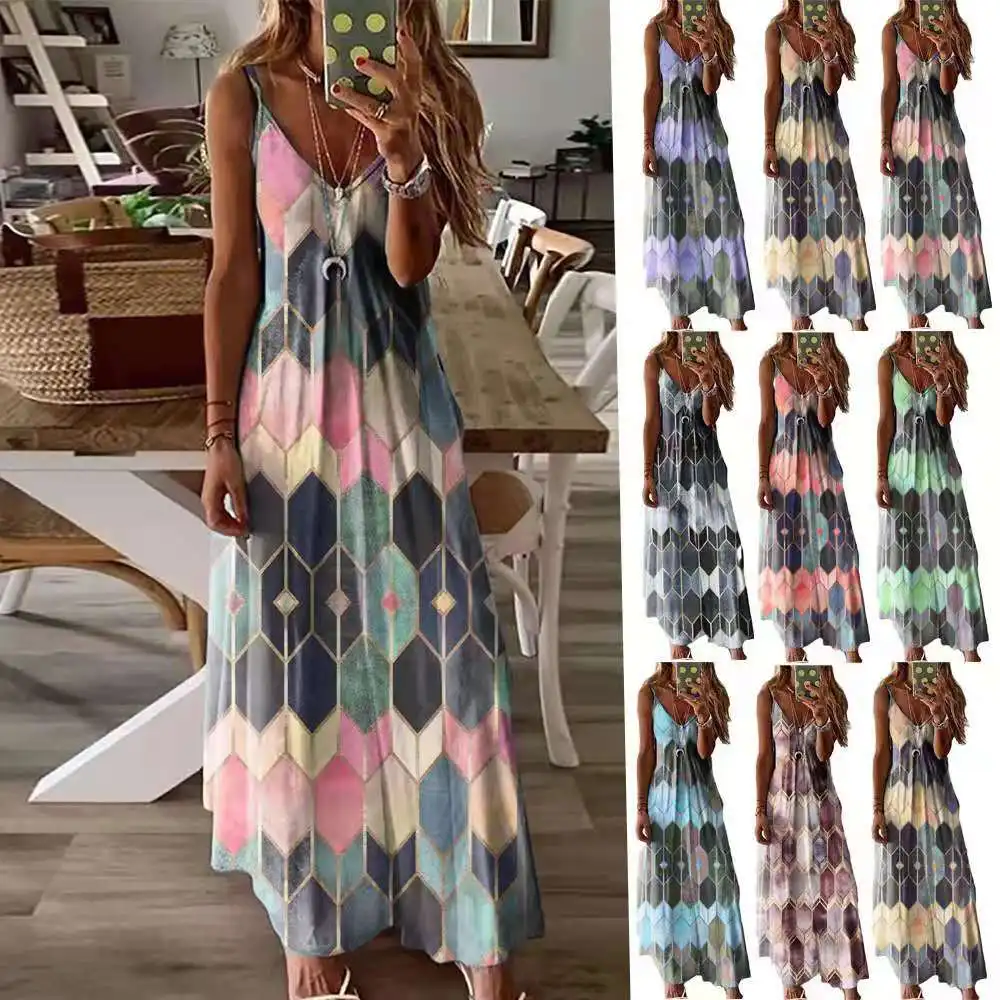 

2021 new casual print halter top dress