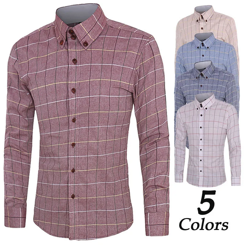 

New Mature Men Spring Autumn Plaid Shirt Casual Business Shirt Fashion Brand Street Style Shirt 5 Colors Plus S-5XL Mens Shirts