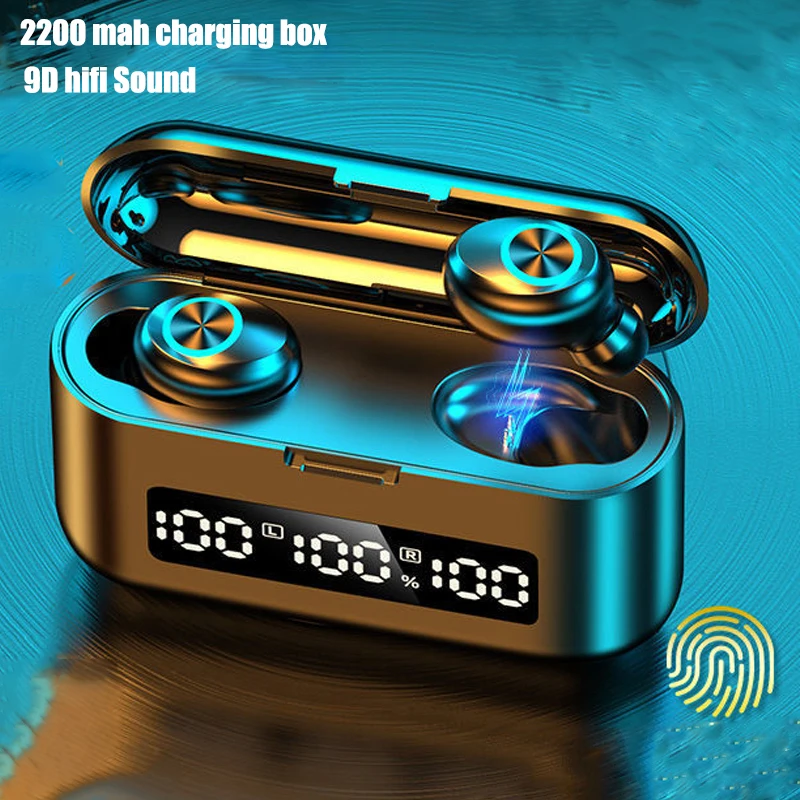 

Беспроводные наушники TWS с микрофоном, 2200 мАч, зарядная коробка, спортивные водонепроницаемые беспроводные наушники Bluetooth для всех смартфон...