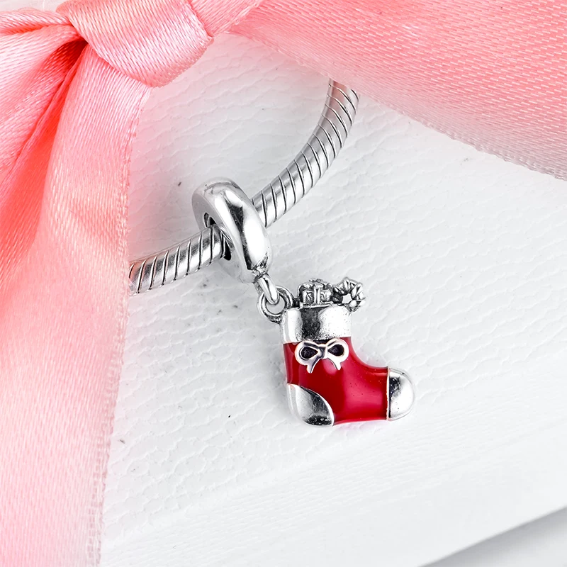 Подходит для браслетов Pandora с подвесками праздничные подвесные бусины-чулки