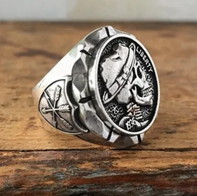 

925 silver Mexican Indian style coin ring