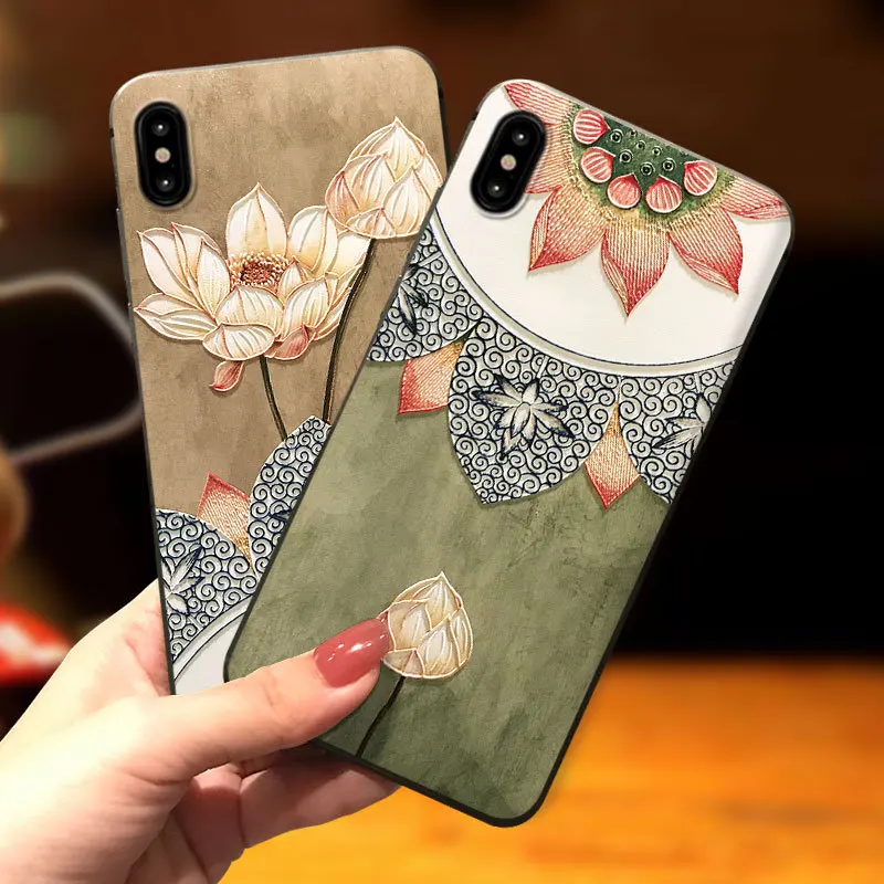 Чехол для телефона с тисненым лотосом iPhone 11 12ProMax X XR XS MAX чехол в китайском стиле