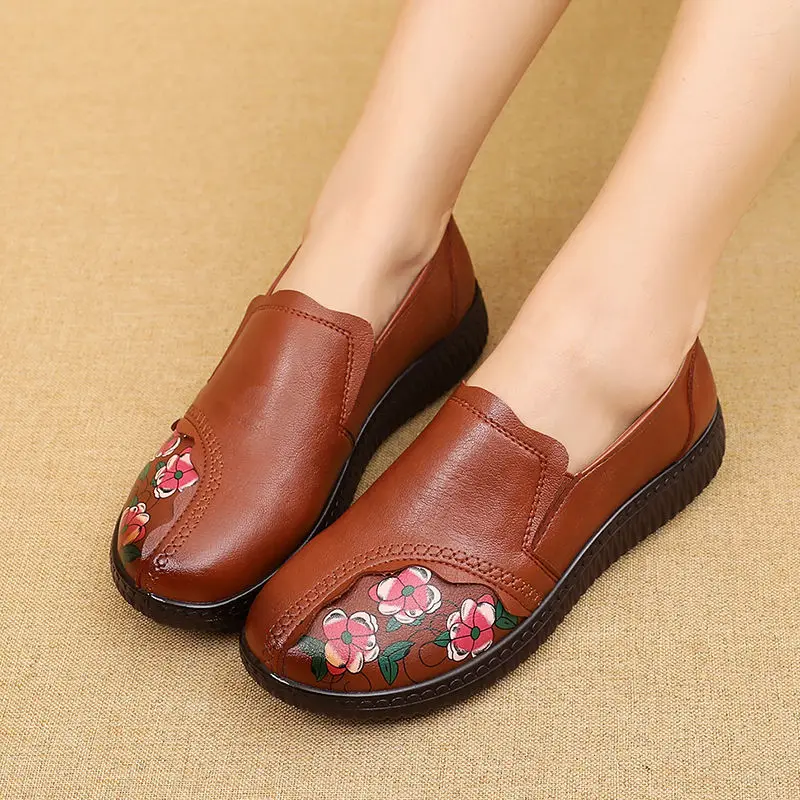 

Female Printed Round Toe Flats Women Casual Flat Shoes 2020 Women's Cozy Leather Loafers Ladies Sneaker Mom Soft Flats