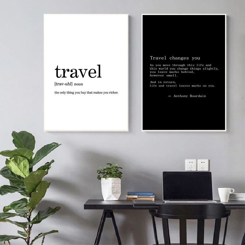 

Anthony Bourdain Travel Quote Canvas Art Print , Modern Minimalism World Poster Art Decor Black And White Canvas Painting Travel