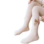 Детские Детский с бантиком для девочек с бантиком, однотонные колготки для маленьких девочек, из хлопчатобумажной ткани в рубчик Осенние теплые колготки Однотонные колготки 2021 Новый От 6 месяцев до 12 лет