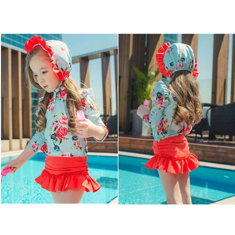 Купальники для девочек 3 шт. купальный костюм вечерние купальник Bebes маленьких