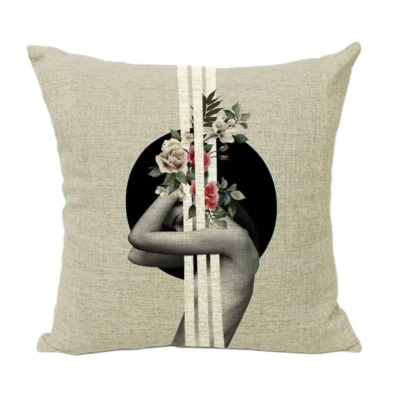 High Quality Cushion Cover Beautiful Girl and Flower Pillow Covers Chair 45X45Cm Cotton Linen Home Couch Seat Decor Eid Cojines | Дом и сад