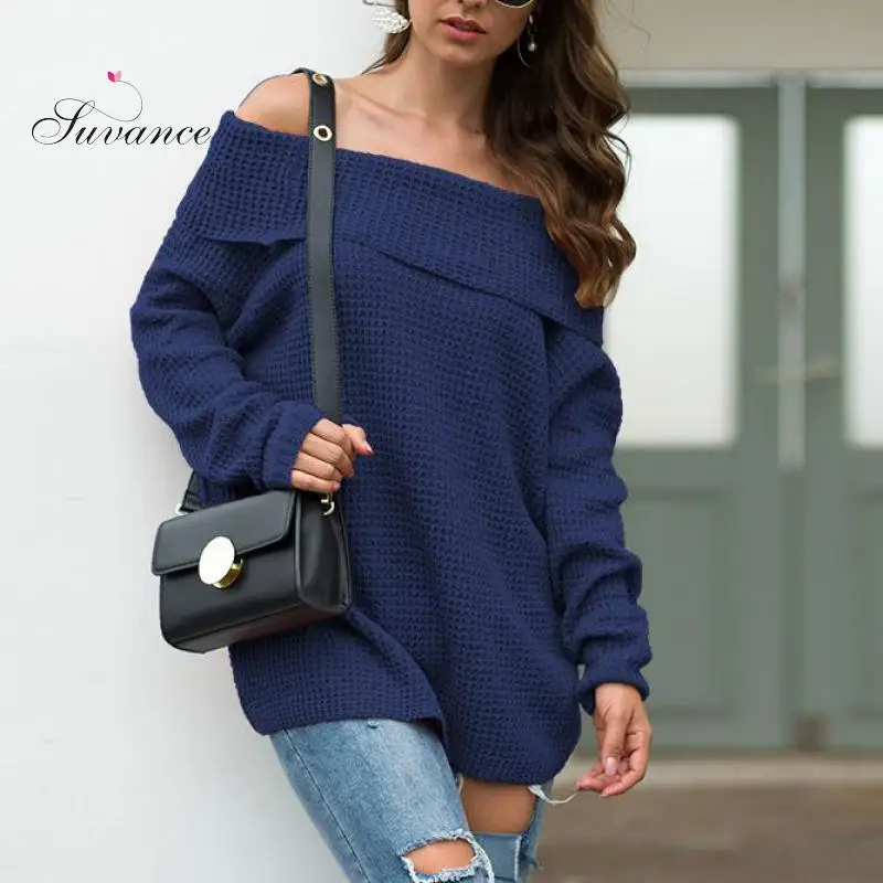 Suvance осенне-зимний Повседневный вязаный свитер с вырезом лодочкой 5 однотонных