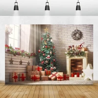 christmas tree fireplace wreath gift candle flower window carpet baby party portrait photo backgrounds photographic backdrops