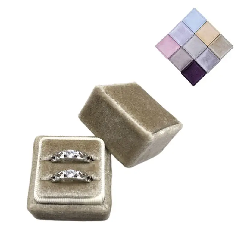 

Velvet Double Ring Box Square Wedding Ceremony Ring Box with Detachable Lid