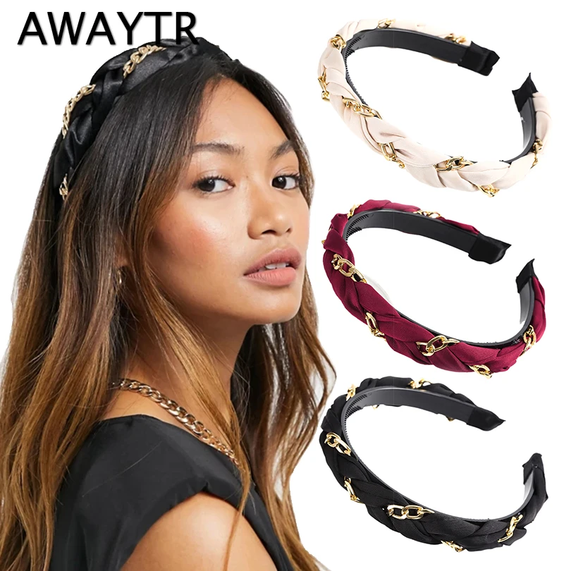 

AWAYTR Korean Women Braid Chain Hairband Elegant Lady Girls Hair Accessories Alloy Cross Headbands Fashion Hair Hoop Headwear