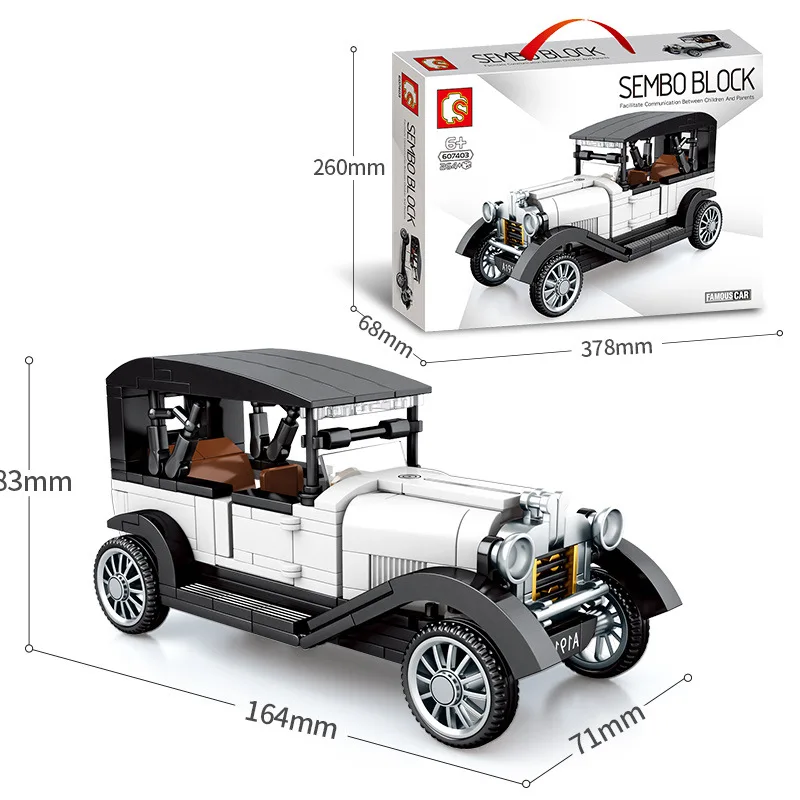 

3D classic white classic old car building block DIY small particle building block children's puzzle assembly toy gift ornament