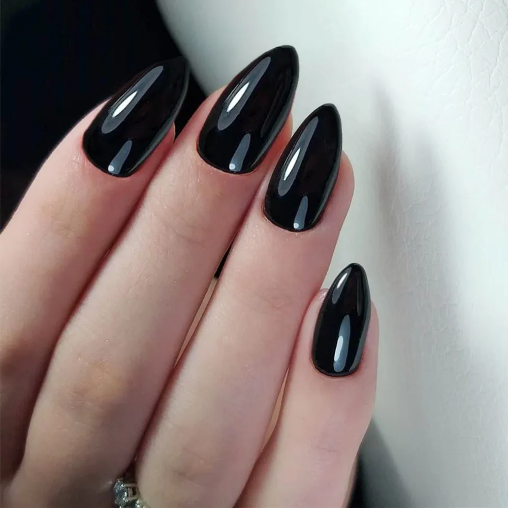 

24Pcs Shiny Black Press On Artificial Fake Fingernail Short Stiletto False Nails For Design DIY Lady Finger Tip Manicure Tools