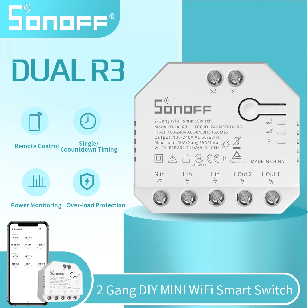 Двухдиапазонный релейный модуль Sonoff DualR3 Wi-Fi переключатель сделай сам 2-х