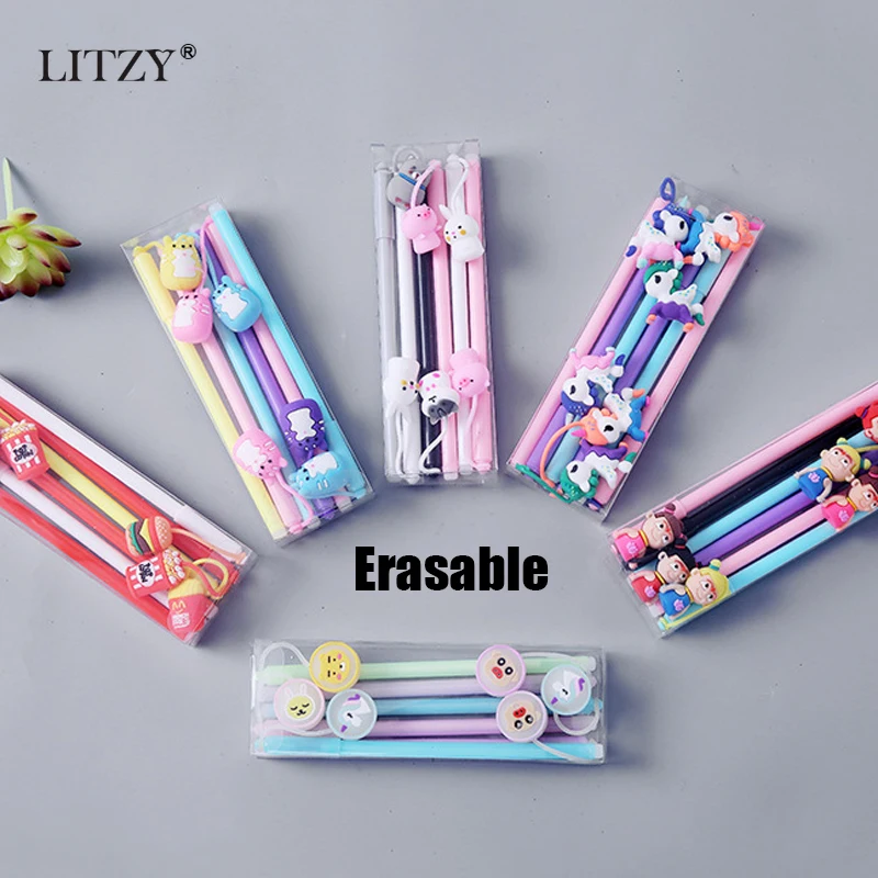 LITZY 6 шт./компл. стираемая гелевая ручка Kawaii Единорог животное Набор для школы