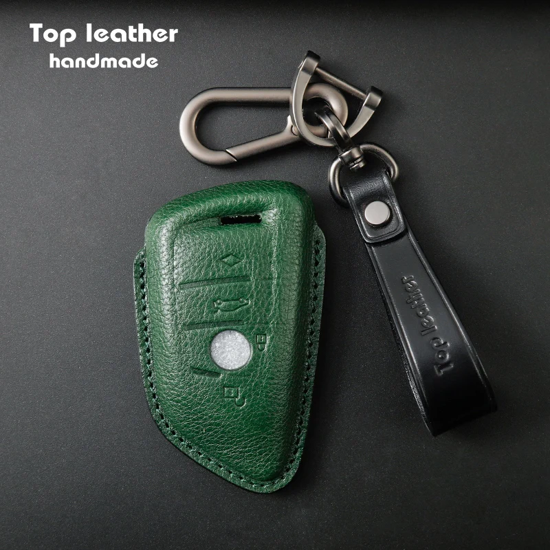 

Crazy Smith Handmade Car Key Case Cover for BMW X1/2/X3/X4/X5/X6/X Vegetable Tanned Leather Mother's Father's Day Gift Red Green